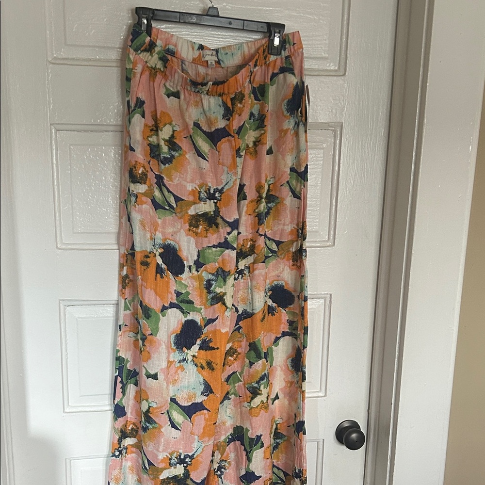 Wonderly Floral Linen Pants- Orange and Blue